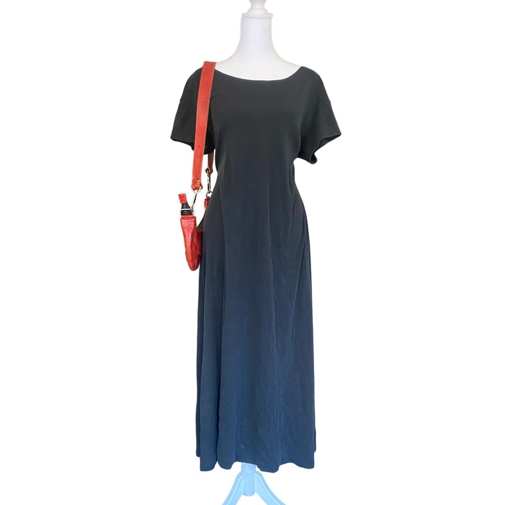 Bryn Walker Knit Tencel Cotton Black Shift Maxi Dress Large Lagenlook Designer